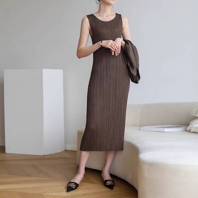 2MUAY BASIC รุ่น GJO7729 SLEEVELESS PLEATED DRESS เดรสผู้หญิง เดรสพลีทคุณภาพ 12สี