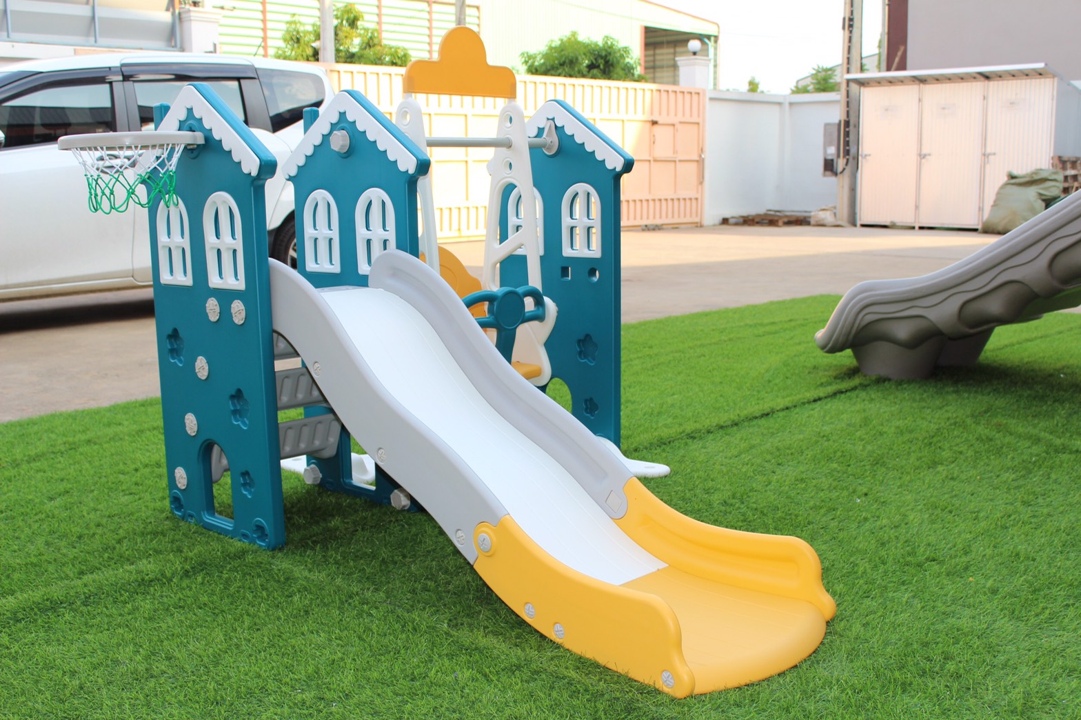 บ้านชิงช้า สีเขียว , แป้นบาส, ชิงช้า, กระดานลื่น, ของเล่นเด็ก,เครื่องเล่นสนาม พร้อมส่ง