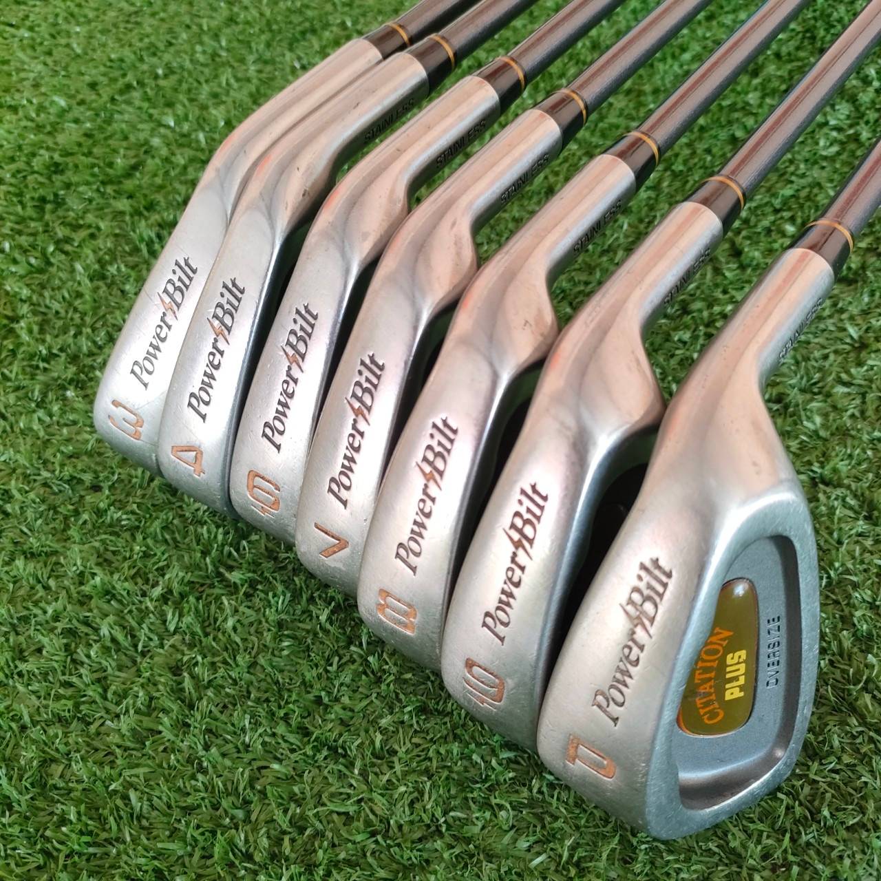 ชุดเหล็ก POWER BILT CITATION PLUS OVERSIZE มีเหล็ก 3-9 เเละ PW ** ขาดเหล็ก 5 ** ก้าน CITATION FLEX SYSTEM วัสดุ STANLESS สุดยอดคุณภาพ ไม้กอล์ฟมือสอง ของแท้ BY NakaraLuxurious