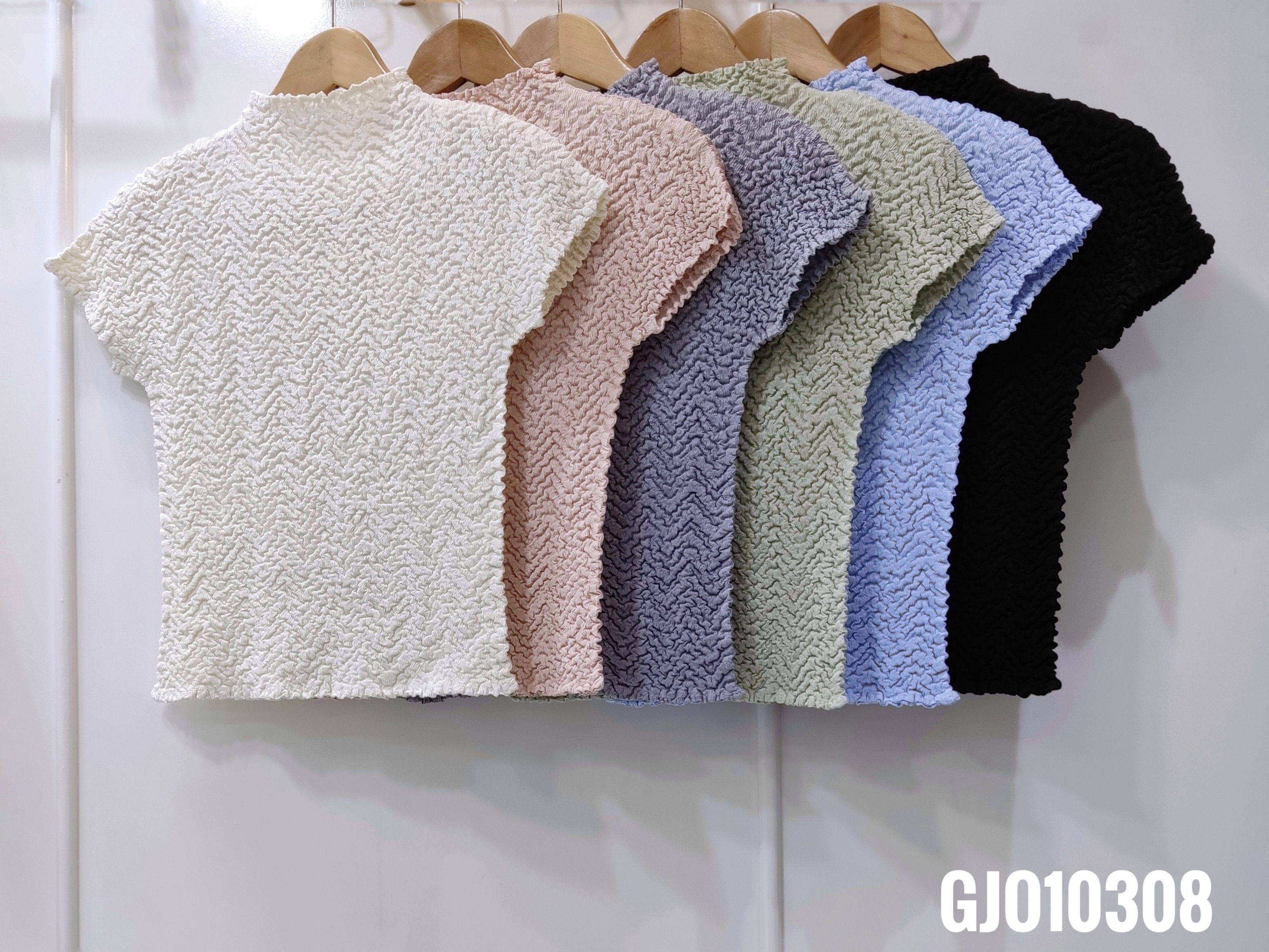 ปรับราคาลง20%!! 2MUAY GJO10308 เสื้ออัดพลีท HIGH NECK CRINKLE PLEATED TOP 6 สี FREE SIZE