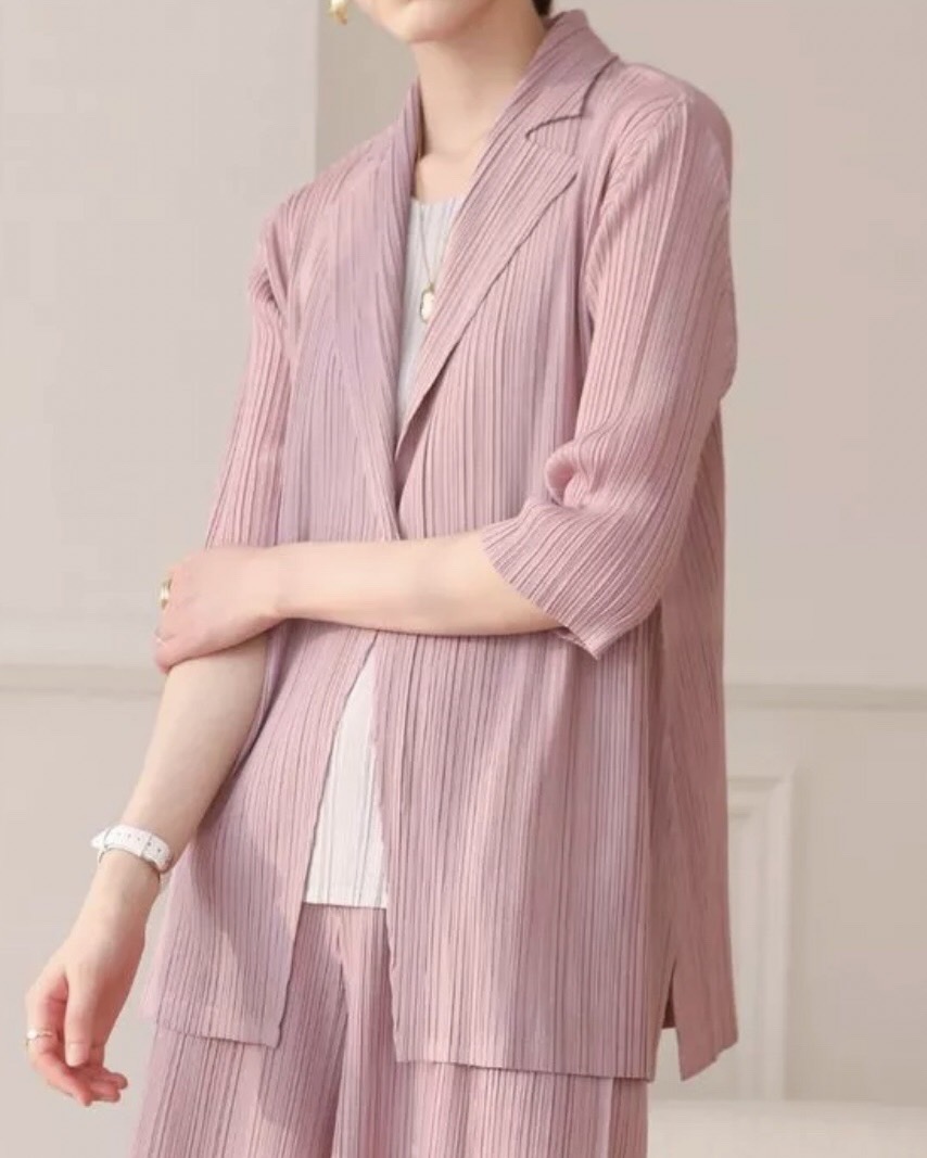 2MUAY รุ่น GJO7717 เสื้อสูท เสื้อคลุมอัดพลีทคุณภาพ 9สี FREE SIZE HALF SLEEVE COLLAR PLEATED CARDIGAN / JACKET