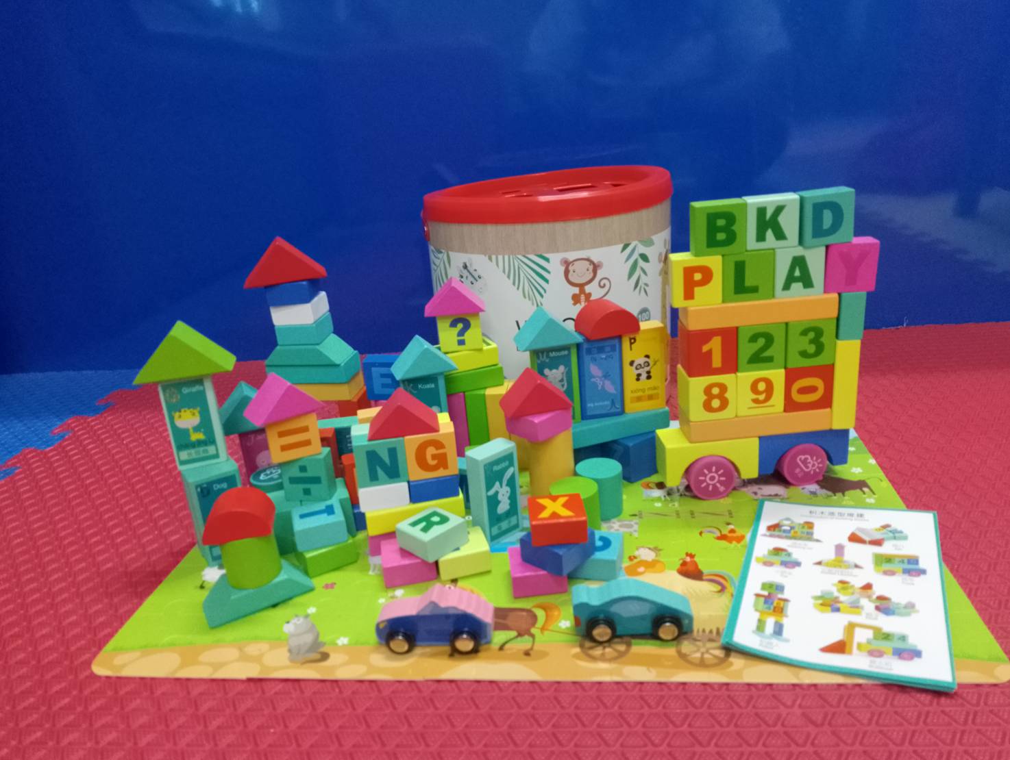 บล็อกไม้ ภาษาอังกฤษ 100 ชิ้น, บล็อคไม้ ของเล่นไม้, ของเล่นเสริมพัฒนาการ, ของเล่นเด็กอนุบาล, สื่อการสอนเด็กอนุบาล