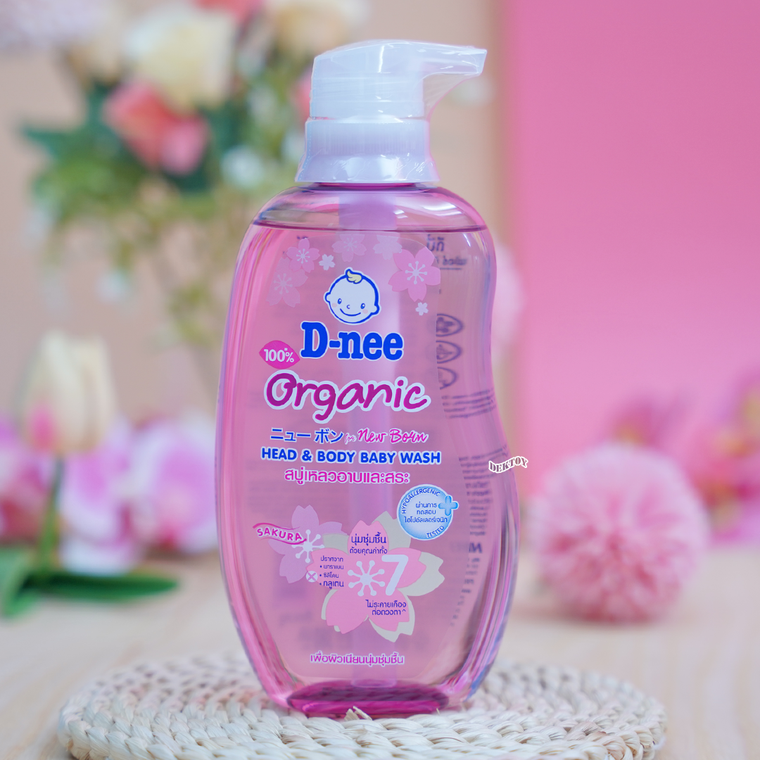 D-nee Organic ดีนี่ ออแกนิค สบู่เหลวอาบและสระผม ซากุระ 380 มล.สีชมพู