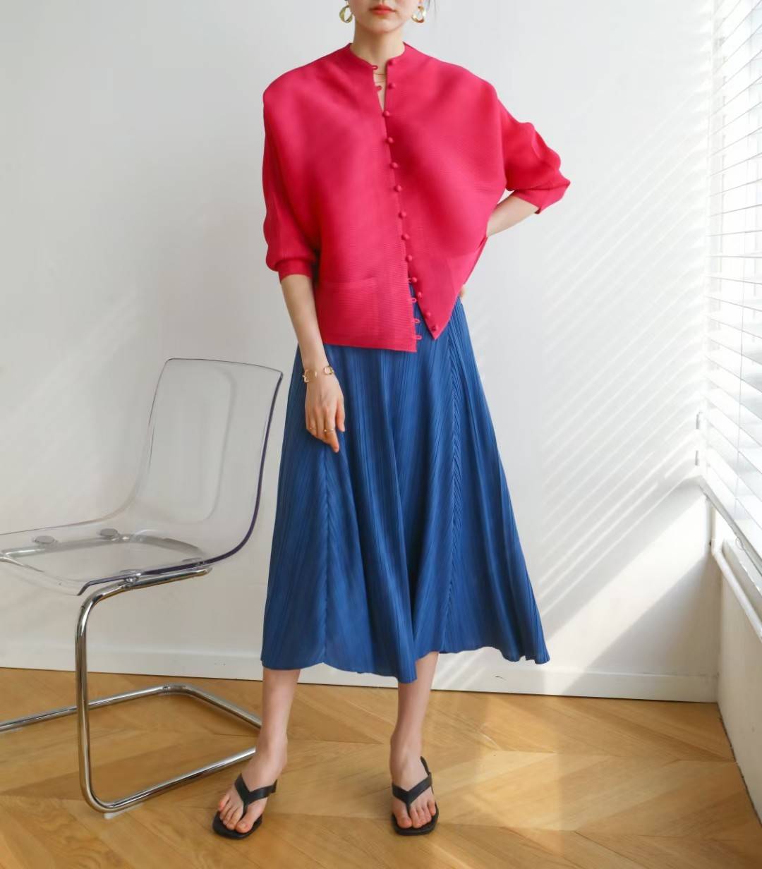 2MUAY BASIC รุ่น GJO2066 เสื้ออัดพลีทงานคุณภาพ BUTTON FRONT PLEATED TOP 17สี FREE SIZE