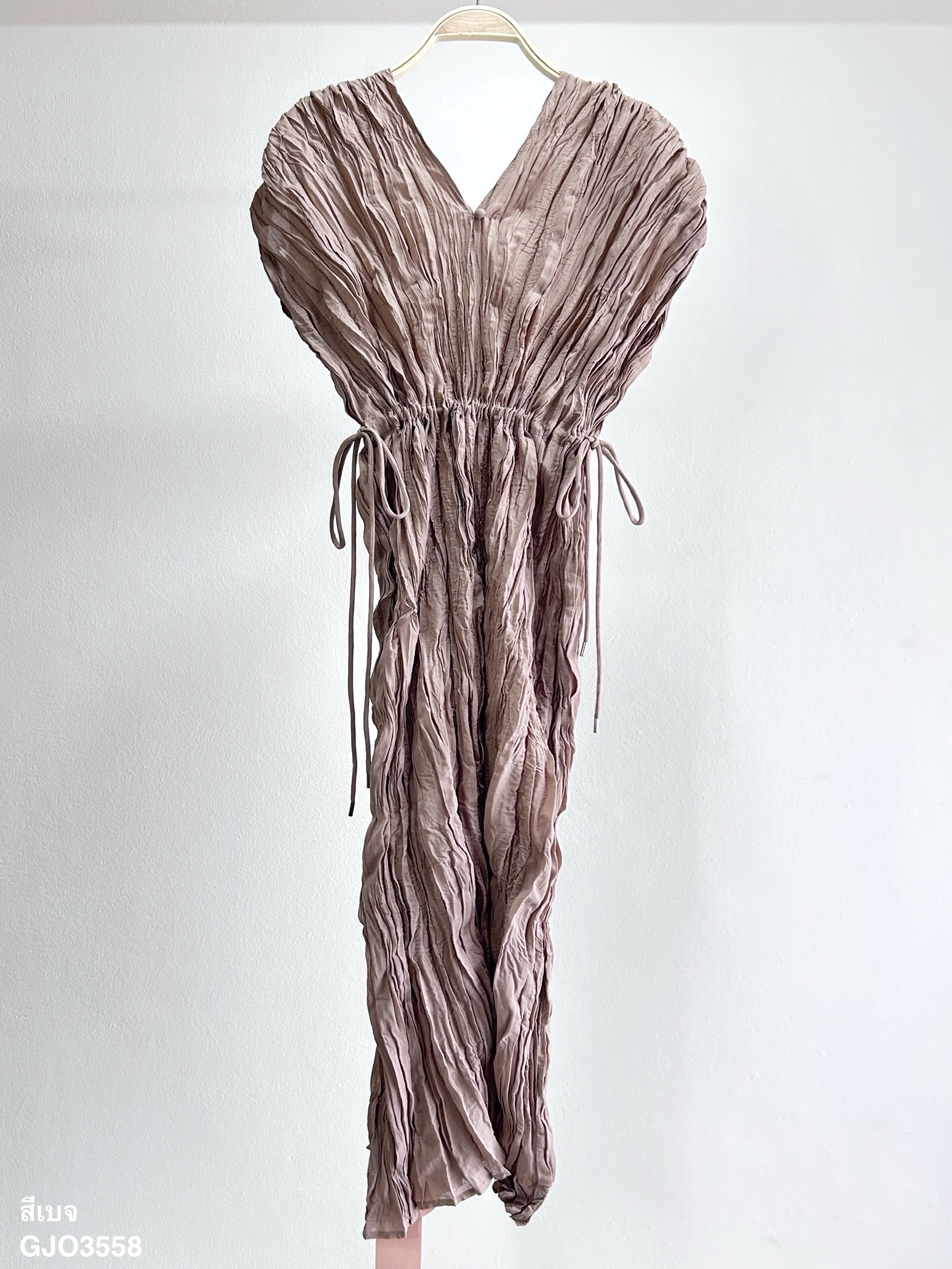 ปรับราคาลง20%!! 2MUAY รุ่น GJO3558 เดรสพลีทคุณภาพ V NECK WAIST TIE PLEATED DRESS 6 สี FREE SIZE