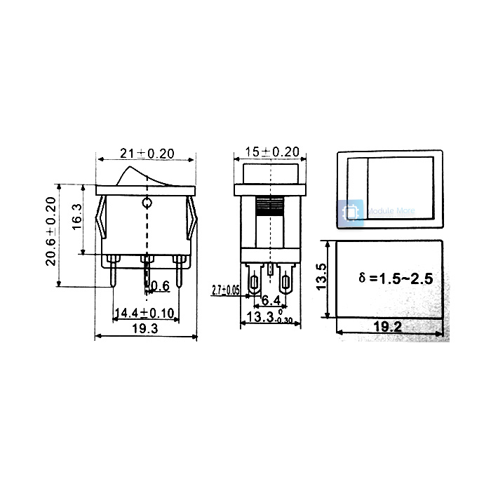 สวิตซ์กระดก 3 ระดับ KCD1 แบบล็อคตำแหน่ง Rocker switch KCD1-203 black rocker switch 6 feet 3 gear 6A 250V power button 21*15MM