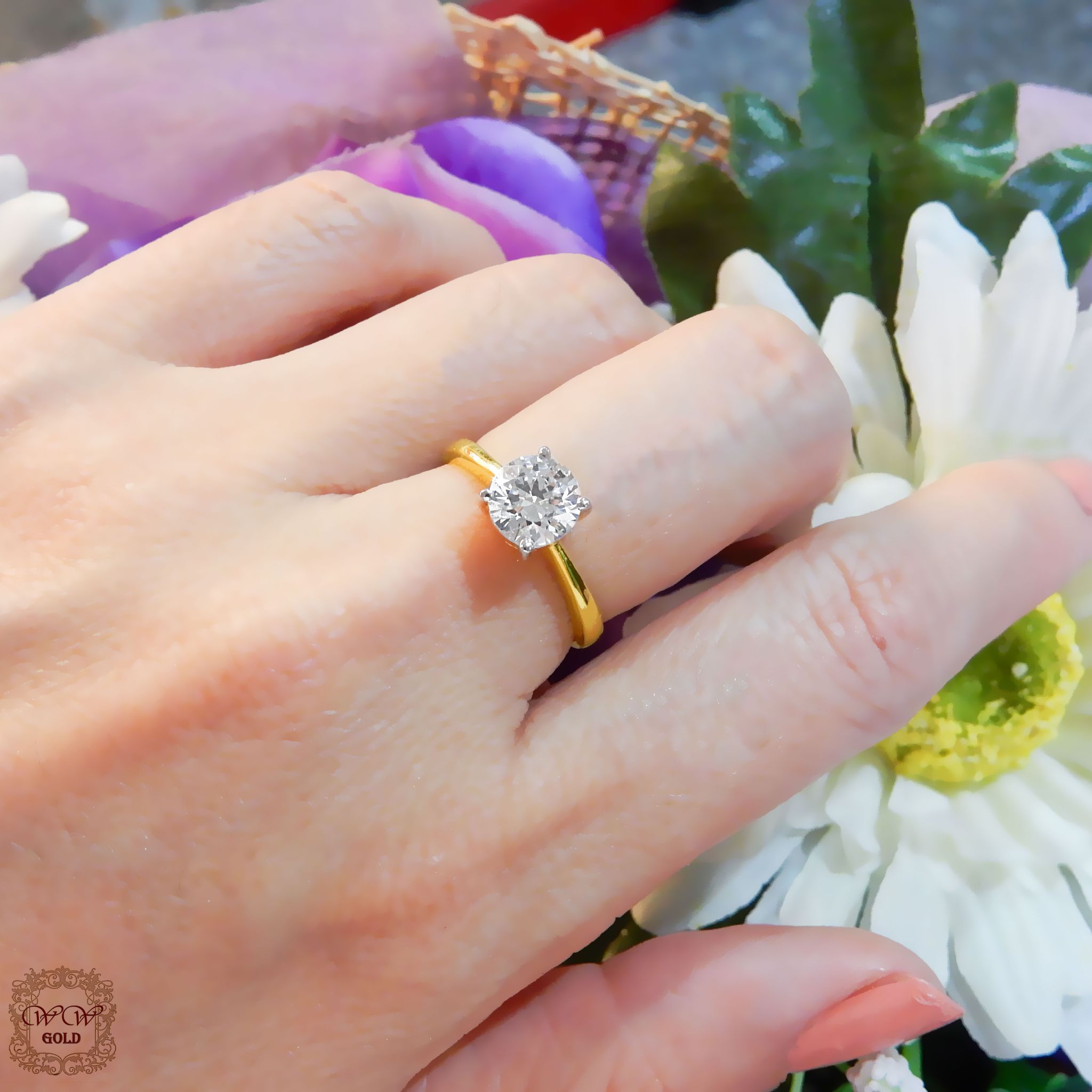 แหวนเพชรเม็ดเดียว 1 กะรัต (เพชรสวิส cz)