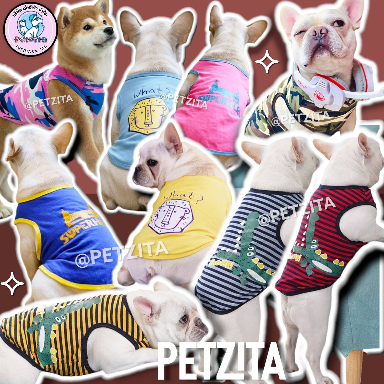 🇹🇭พร้อมส่ง🇹🇭 🐶🎽 เสื้อหมาอ้วนท้วม เสื้อกล้ามสุดเท่ห์ งานป้ายแบรนด์ ชุดสุนัข สำเนา