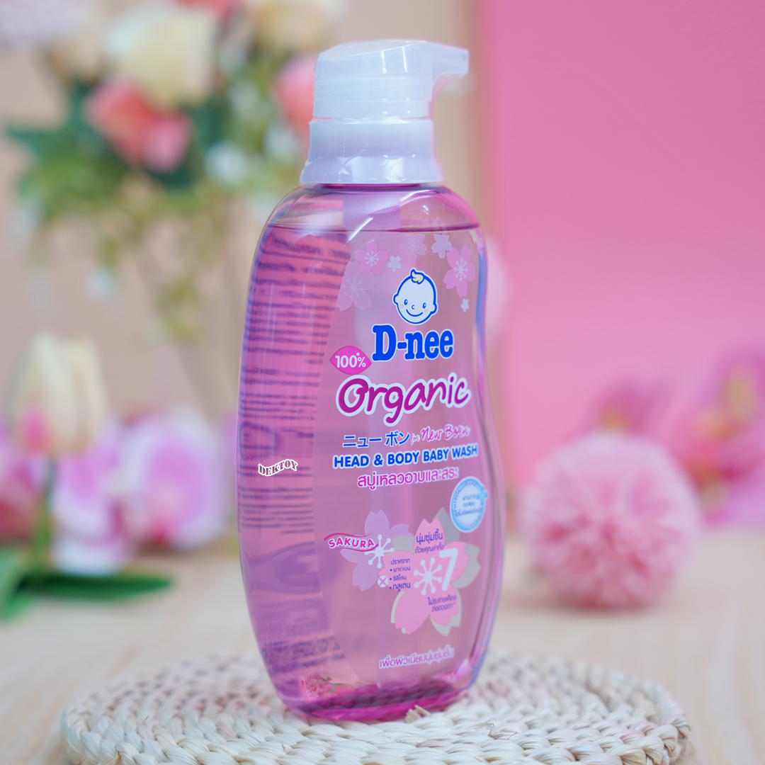 D-nee Organic ดีนี่ ออแกนิค สบู่เหลวอาบและสระผม ซากุระ 380 มล.สีชมพู