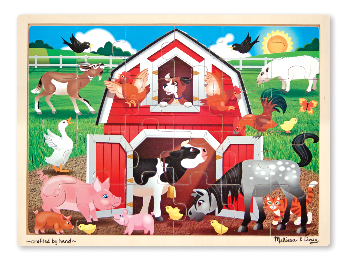 Wooden Jigsaw Puzzle Barnyard 24pc จิ๊กซอไม้ 24 ชิ้น รุ่นฟาร์ม ส่งเสริมให้รู้จักคิด และการมีสมาธิ, Melissa & Doug