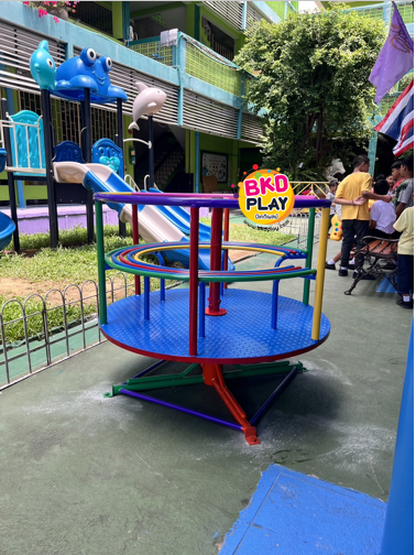 เครื่องเล่นสนามกลางแจ้ง เหล็ก คอกหมุน ปรับใหม่ตามมาตรฐาน มอก. Outdoor Playground, ม้าหมุนเหล็ก ราคาโรงงาน ผลิตในไทย
