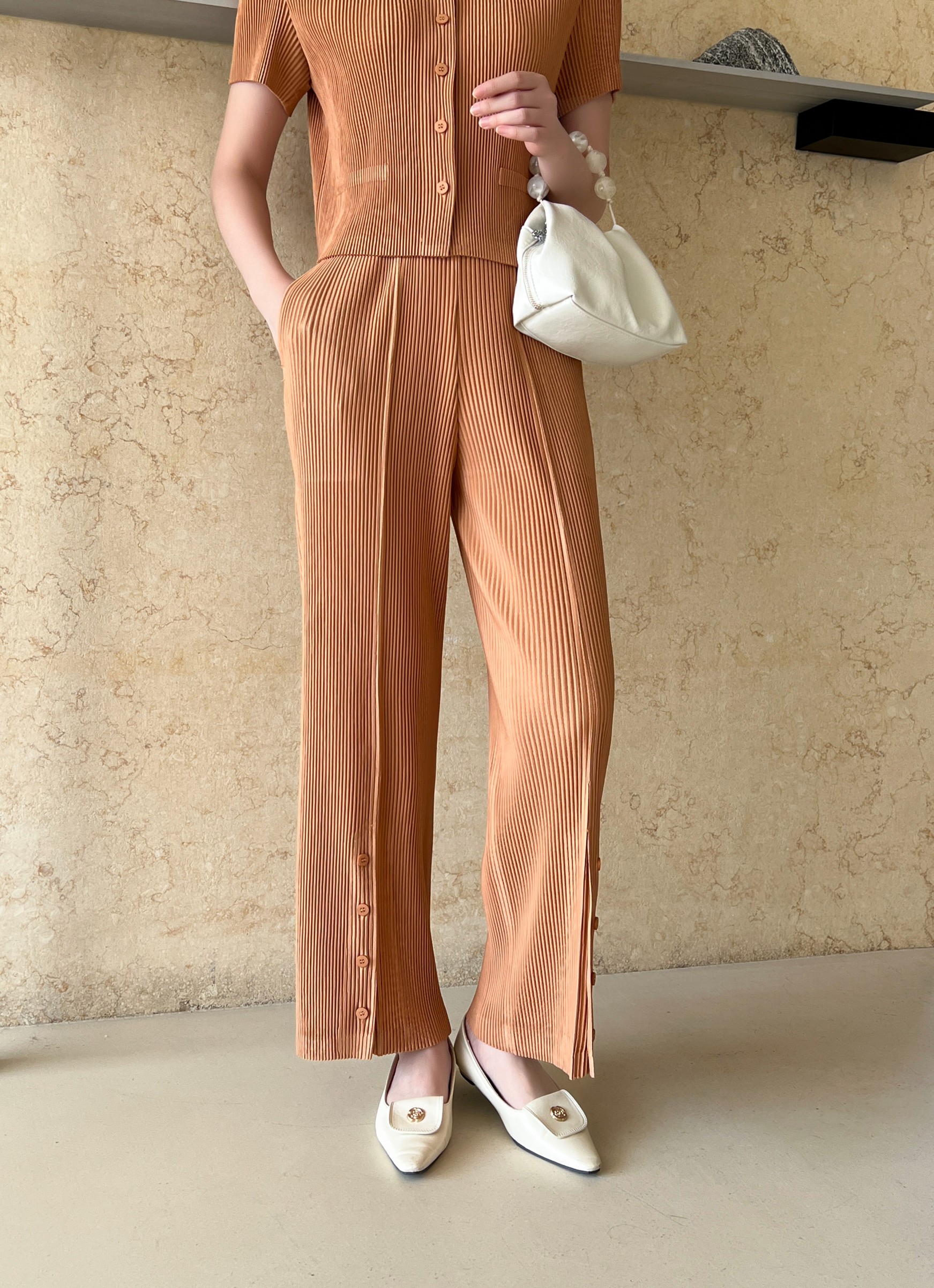 ยาว 38.5 นิ้ว 2MUAY รุ่น GJO1871 กางเกงพลีทคุณภาพ THICK STRAIGHT LEG SPIT FRONT PLEATED PANTS 10สี FREE SIZE