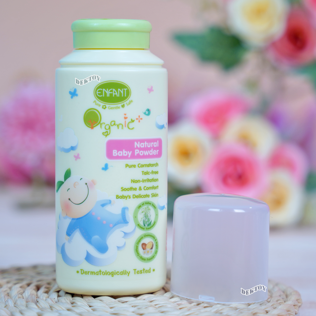 Enfant อองฟองต์ แป้งเด็กสูตรธรรมชาติ ORGANIC PLUS NATURAL BABY POWDER ใช้ได้ตั้งแต่แรกเกิด 80 กรัม