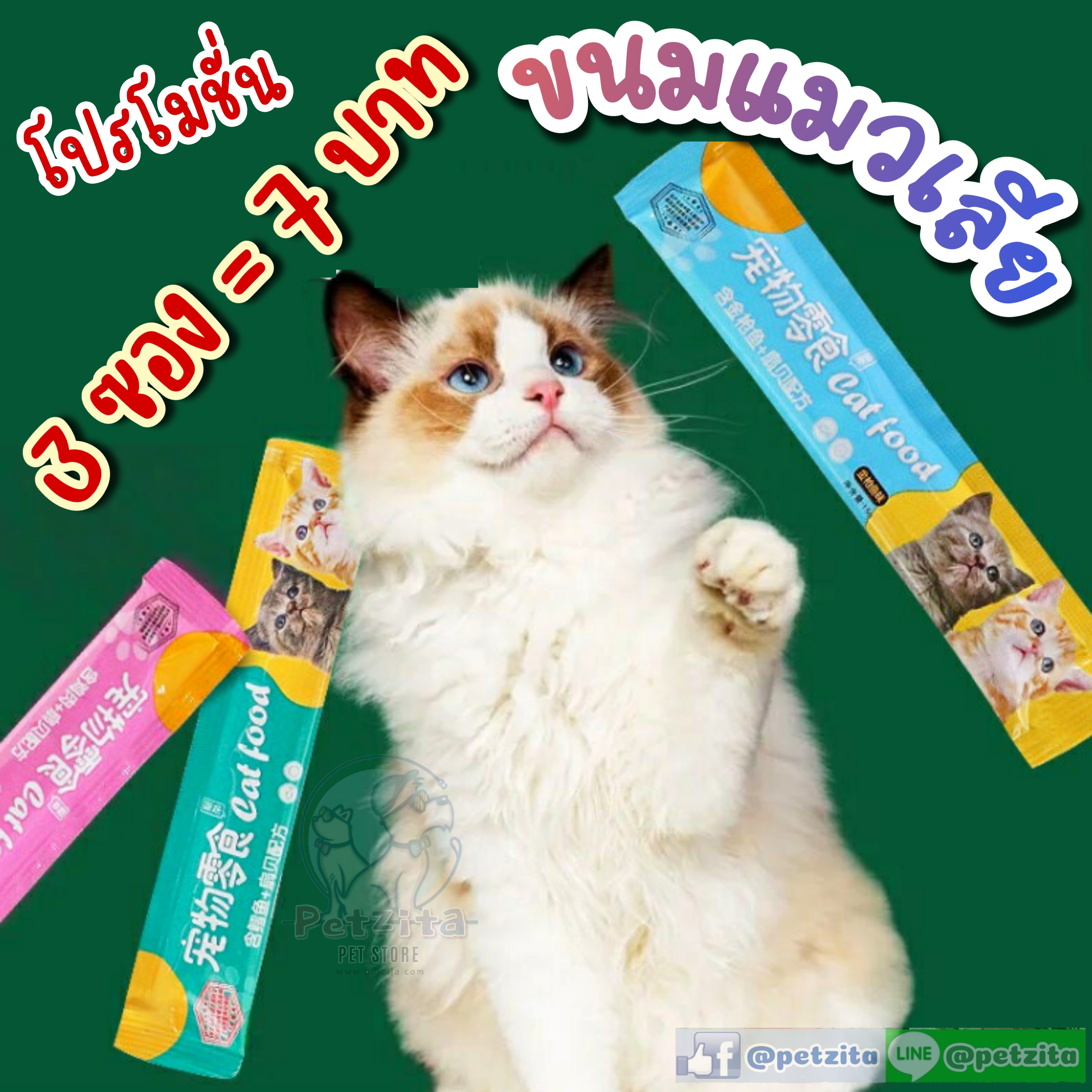 🇹🇭พร้อมส่ง🇹🇭 ได้ 3 ซอง ลดราคาพิเศษ !‼️ 🐱 ขนมแมวเลีย CAT FOOD แสนอร่อย ขนมแมว เพื่อสุขภาพที่ดีของน้องแมว