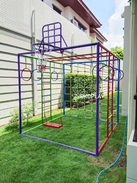 ลูกเต๋าปีนป่าย ชุดรวมปีนป่ายสี่เหลี่ยมA2 ปีนป่ายเชือก พร้อมบาร์โหน บาร์ไต่ ชิงช้า เครื่องเล่นสนามเหล็ก เครื่องเล่นสนามกลางแจ้ง OutdoorPlayground