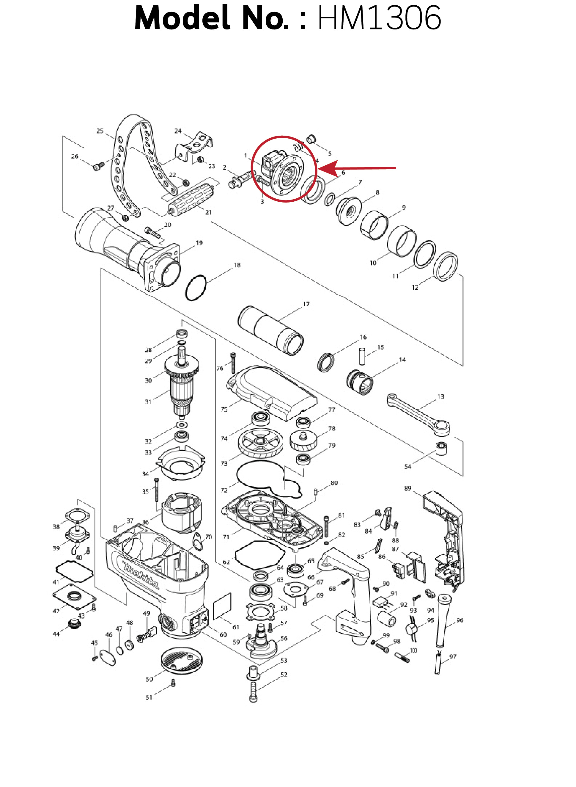 ปากจับดอก (แท้) สกัดไฟฟ้า Makita มากีต้า รุ่น HM1306 #1 (324820-1) (อะไหล่แท้100%) TOOL HOLDER