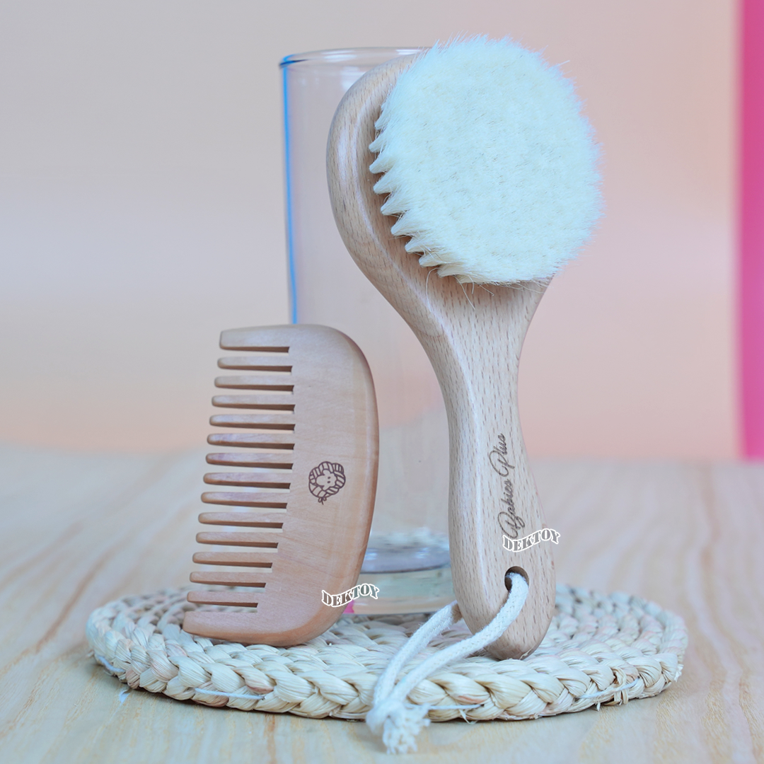 Fin แปรงหวีผมสำหรับเด็กไม้บีช ขนแพะนุ่มพิเศษ 1 เซ็ท