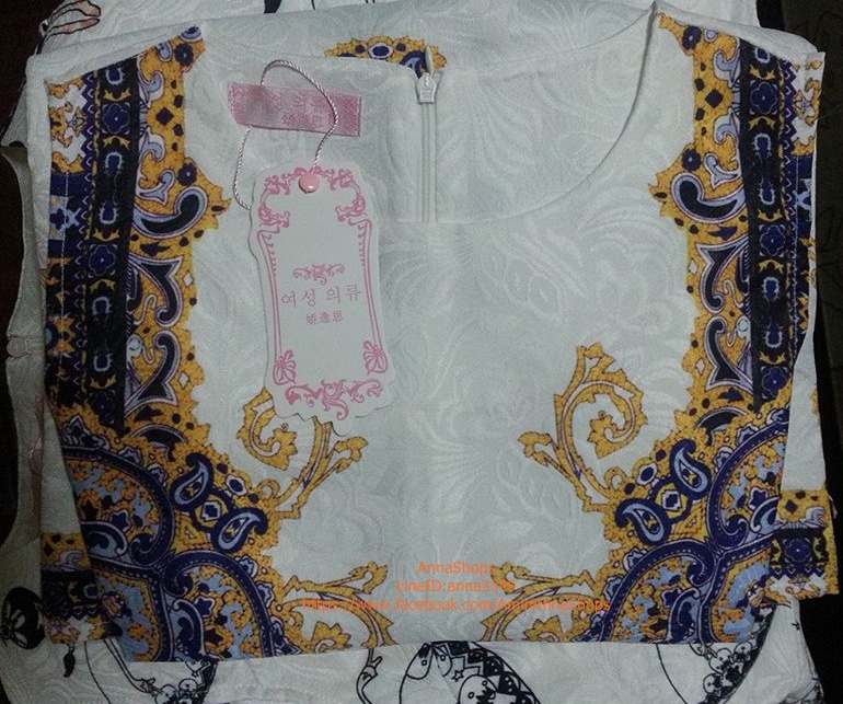 เดรสแขนกุด เอวจับจีบ ทรงพริ้นส์เซสสไตล์ยุโรป สีขาวเหลือง(ตามแบบ)ไซส์M