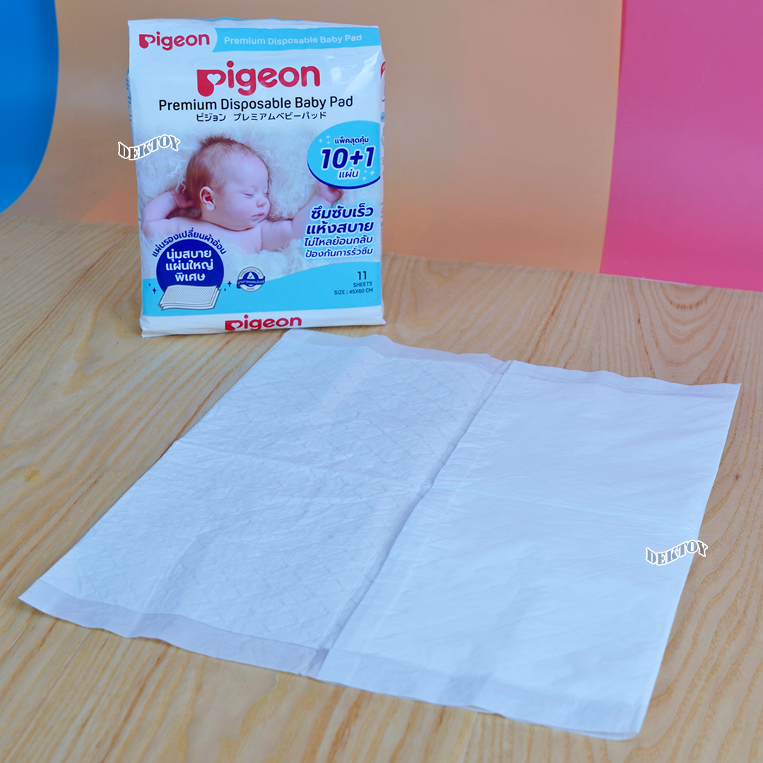 Pigeon พีเจ้น แผ่นรองซับ แผ่นพรีเมียมสำหรับรองเปลี่ยนผ้าอ้อม1ห่อ11แผ่น
