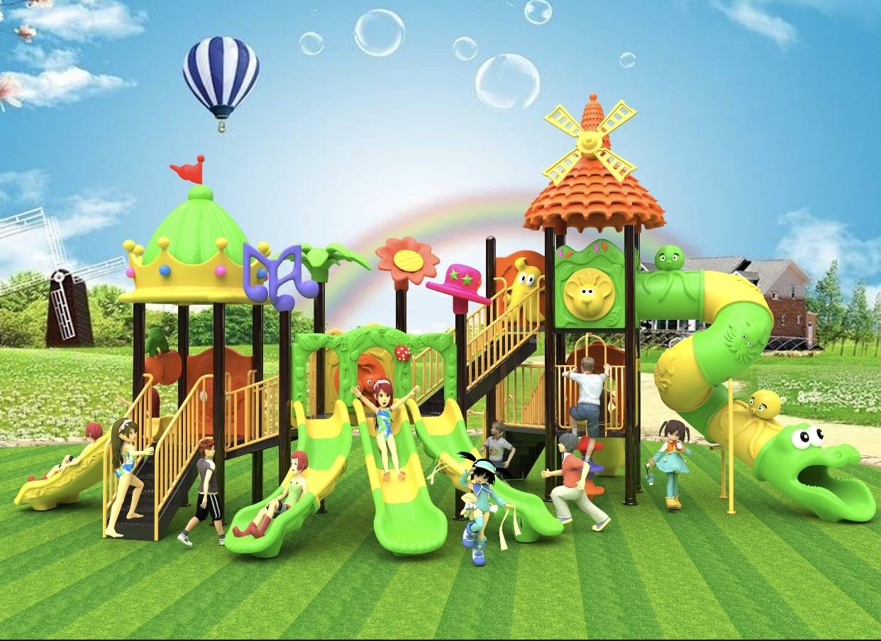 เครื่องเล่นสนามกลางแจ้ง,ชุดมงกุฏกังหันหรรษา สไลเดอร์, กระดานลื่น, สนามเด็กเล่น สวนสนุกเด็ก งบสพฐ ประชารัฐ, ราคาโรงงาน