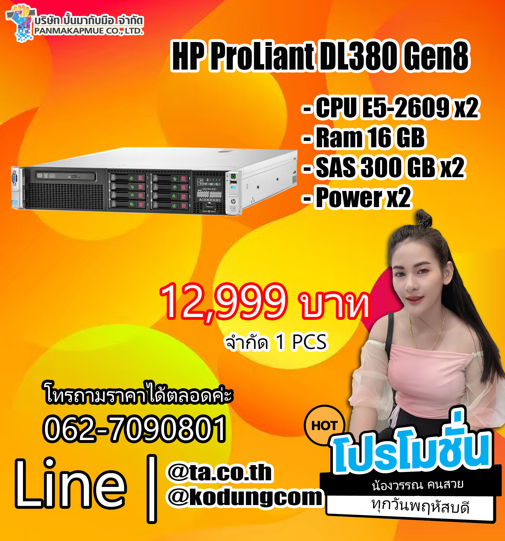 เซิร์ฟเวอร์ HP ProLiant DL380 Gen8 Server (E5-2609 x2 Ram 16 GB SAS 300 GB x2)