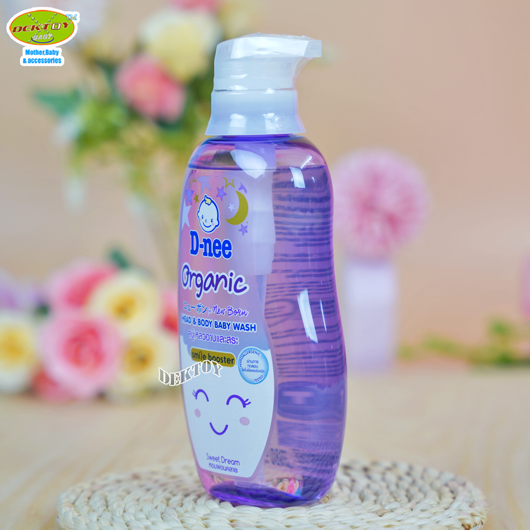 D-nee Organic Smile booster ดีนี่ ออร์แกนิค สไมล์ บูสเตอร์ ซีรีส์ สวีทดรีม สบู่เหลวอาบน้ำสระผม 380 มล. สีม่วง