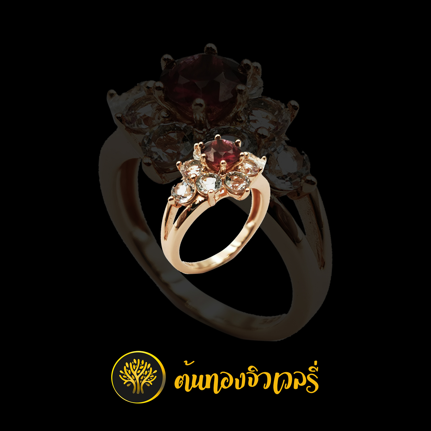 แหวนชูยอดพลอยทับทิม เพชรล้อม สวยๆเลยครับ