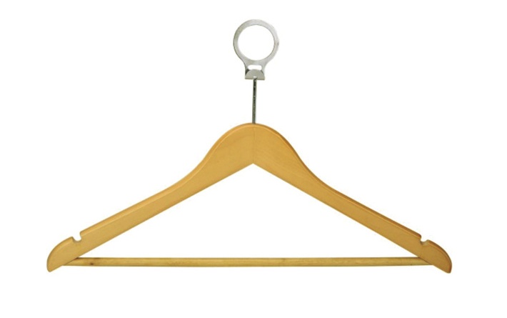 ไม้แขวนเสื้อแบบห่วงมีแถบกันลื่น สีบีช / สีเชอรี่ / สีโอ๊ค (Security hook wooden hanger with anti-slip)