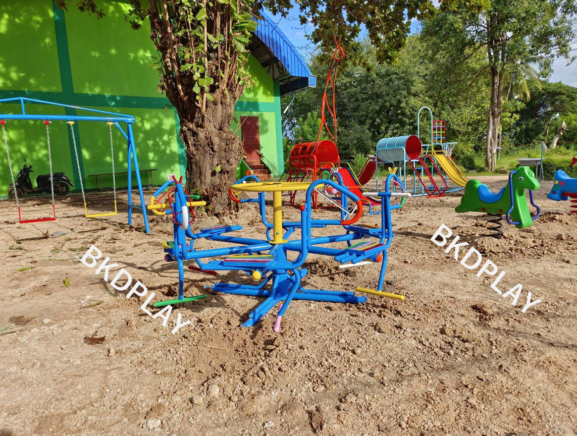 เครื่องเล่นสนาม กลางแจ้ง เหล็ก,ม้าหมุน 6 ที่ ปรับโครงสร้างตาม มอก. Outdoor Playground, ราคาโรงงาน สินค้าสั่งผลิต 10-20 วัน