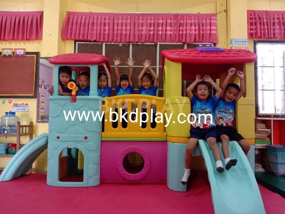 บ้านเด็กวินเทจ สีพาสเทล, สไลเดอร์พร้อมปีนป่าย บ้านสไลเดอร์ของเล่น บ้านน้อยสองชั้น กระดานลื่นพลาสติก,บ้านมีสไลเดอร์ , เครื่องเล่นสนาม พร้อมส่ง