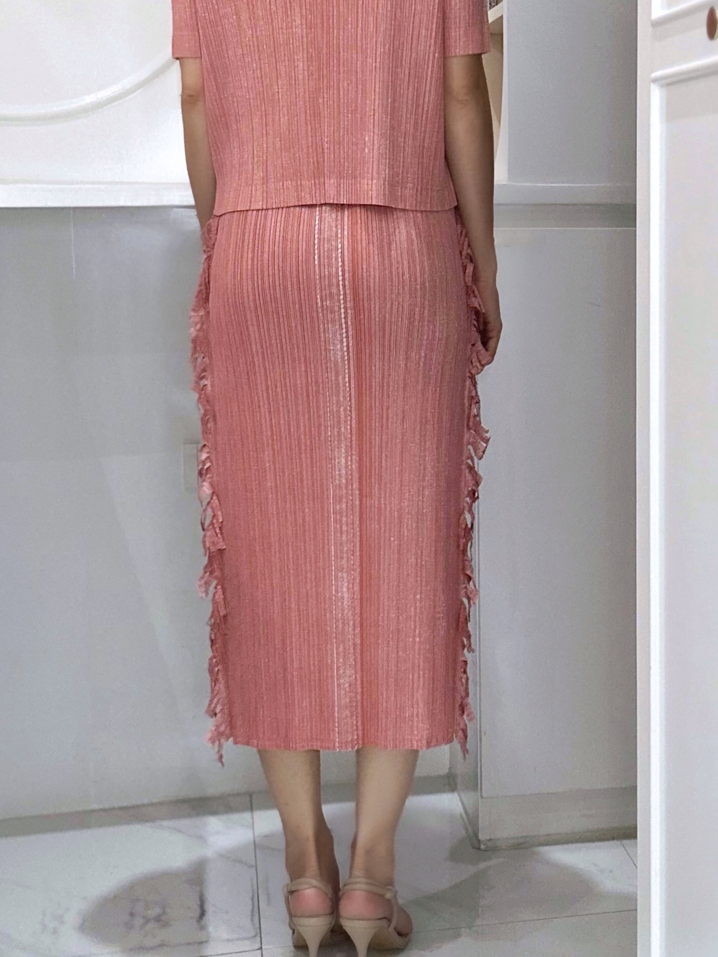 ปรับราคาลง20%!! ยาว 32นิ้ว! 2MUAY รุ่น GJO3067-9 กระโปรงพลีทคุณภาพ FRINGE TRIM DENIM PRINT PLEATED SKIRT 4 สี FREE SIZE