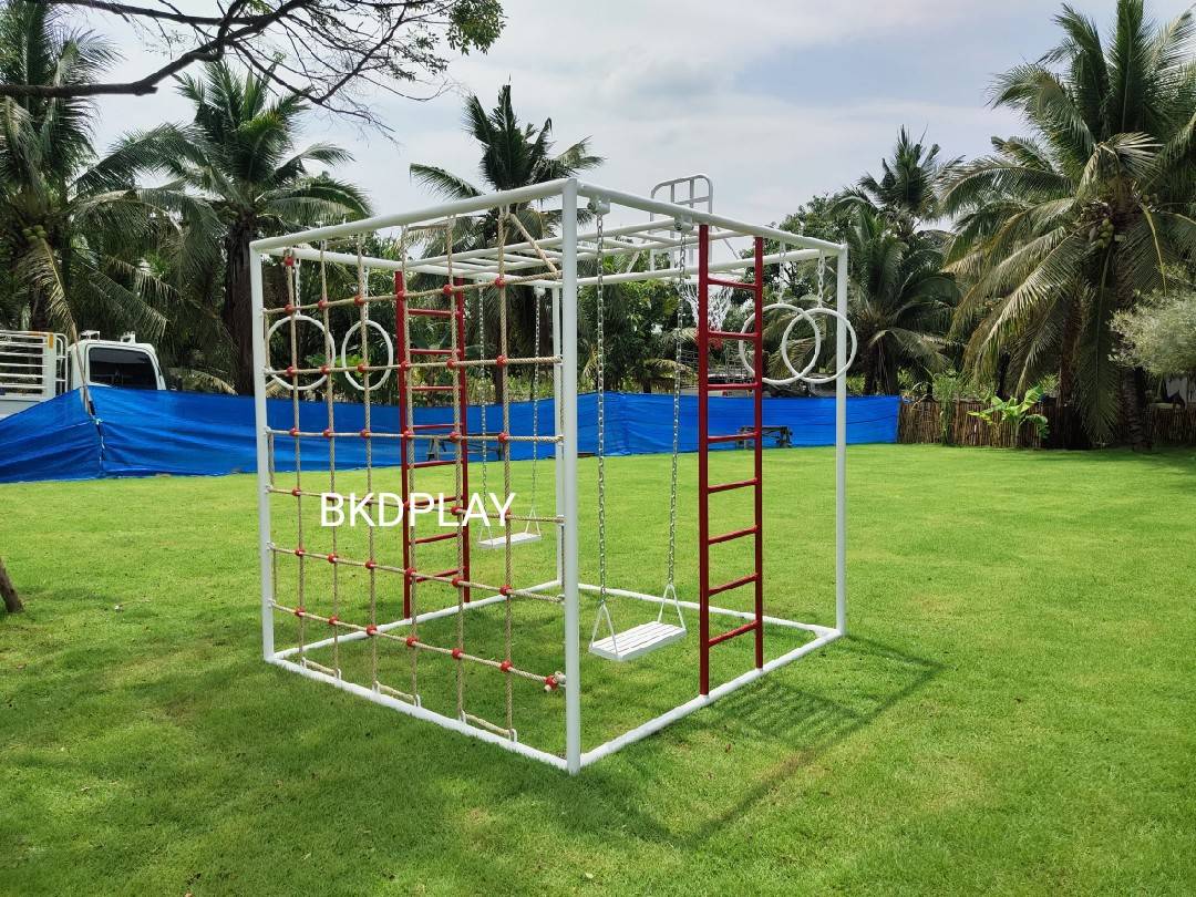 ลูกเต๋าปีนป่าย ชุดรวมปีนป่ายสี่เหลี่ยมA2 ปีนป่ายเชือก พร้อมบาร์โหน บาร์ไต่ ชิงช้า เครื่องเล่นสนามเหล็ก เครื่องเล่นสนามกลางแจ้ง OutdoorPlayground