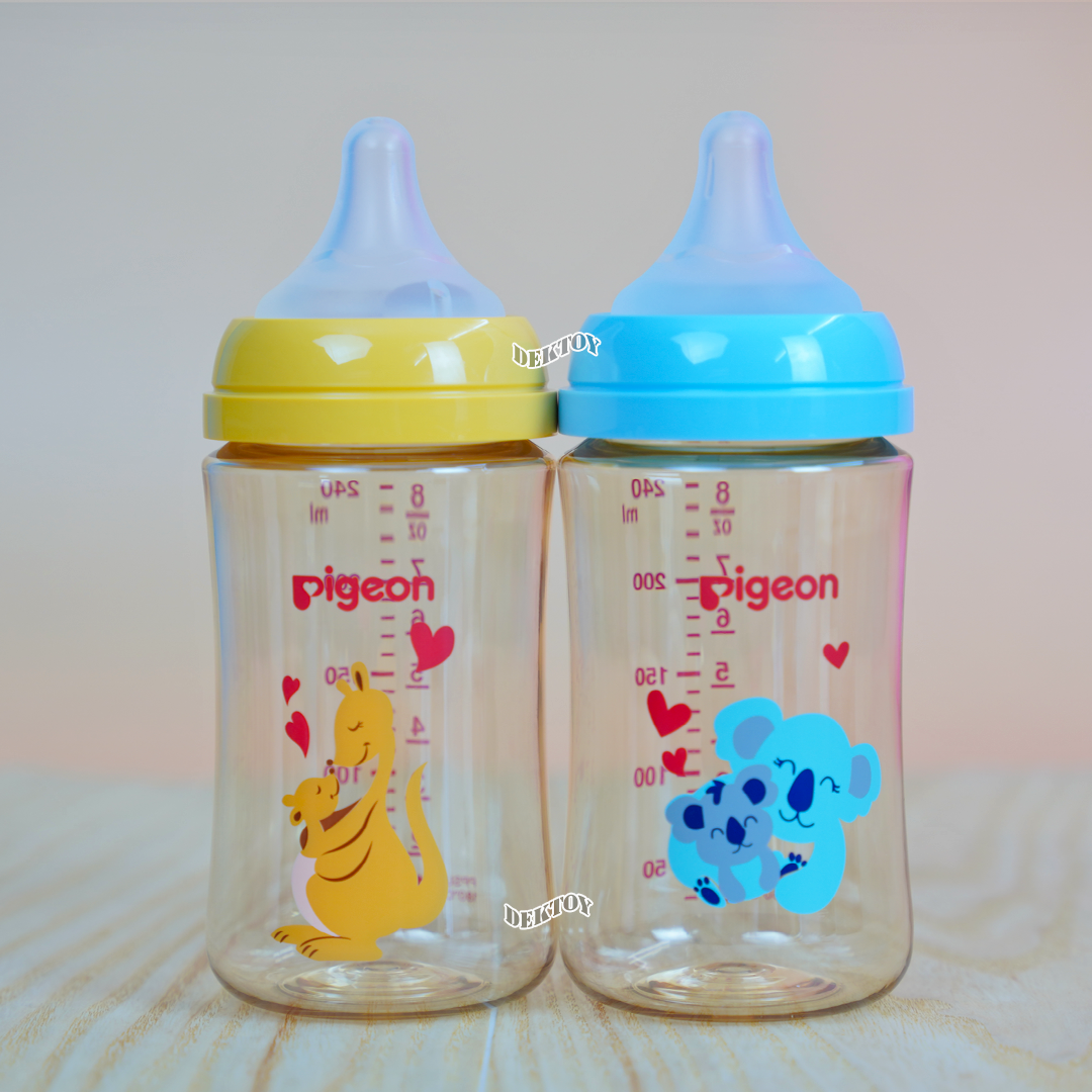 Pigeon พีเจ้น ขวดนมพีเจ้นสีชา PPSU 8 ออนซ์ 240 มล. คอกว้าง แพ็ค2ขวด มัมเลิฟ