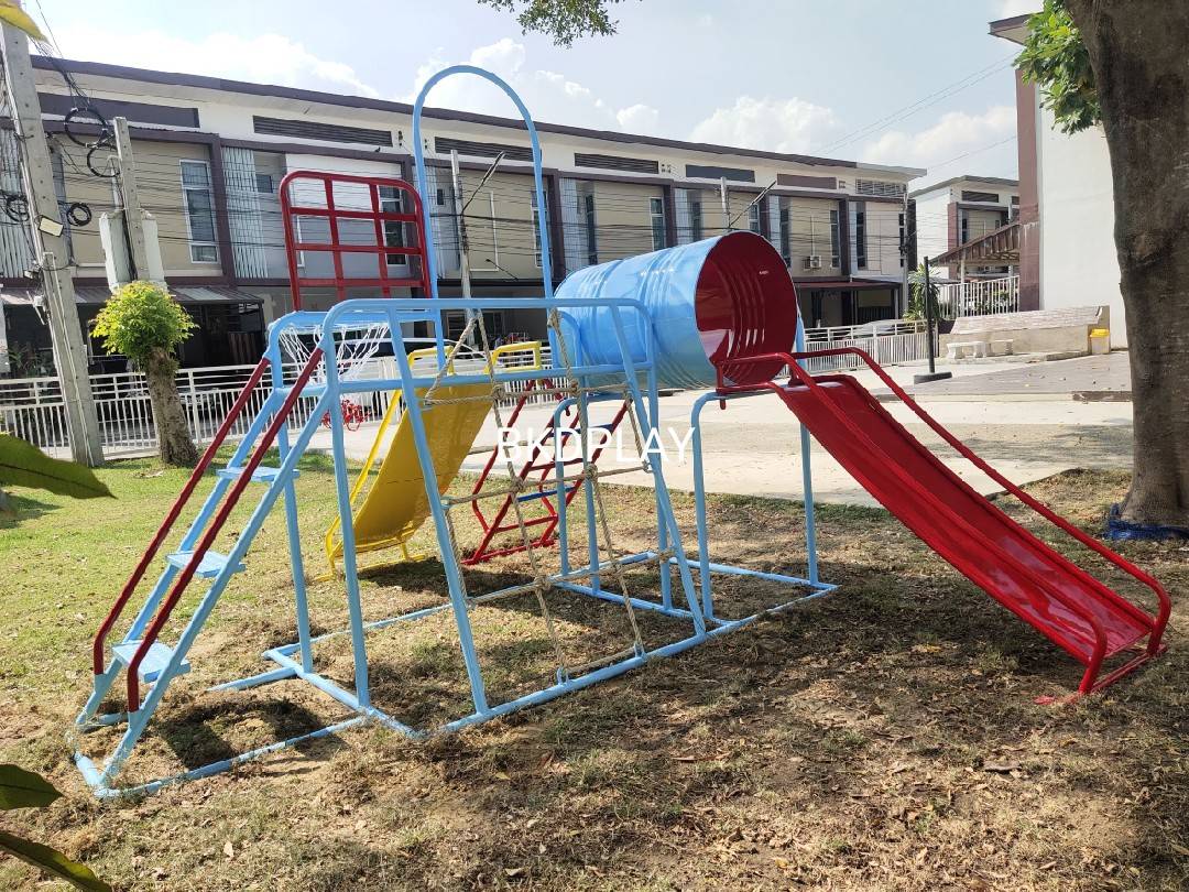 เครื่องเล่นสนามชุดรวมD ประกอบด้วยสไลเดอร์ปีนป่ายแป้นบาสและถังลอด, เครื่องเล่นสนามกลางแจ้ง , เครื่องเล่นสนามเหล็ก, ของเล่น, OutdoorPlayground,สนามเด็กเล่น,เครื่องเล่นงบสพฐ.ประชารัฐ ราคาโรงงาน