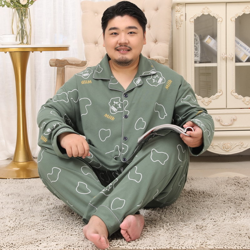ชุดนอนผู้ชายอ้วน แขน-ขายาว ไซส์ใหญ่ สีเขียว ลายวัว