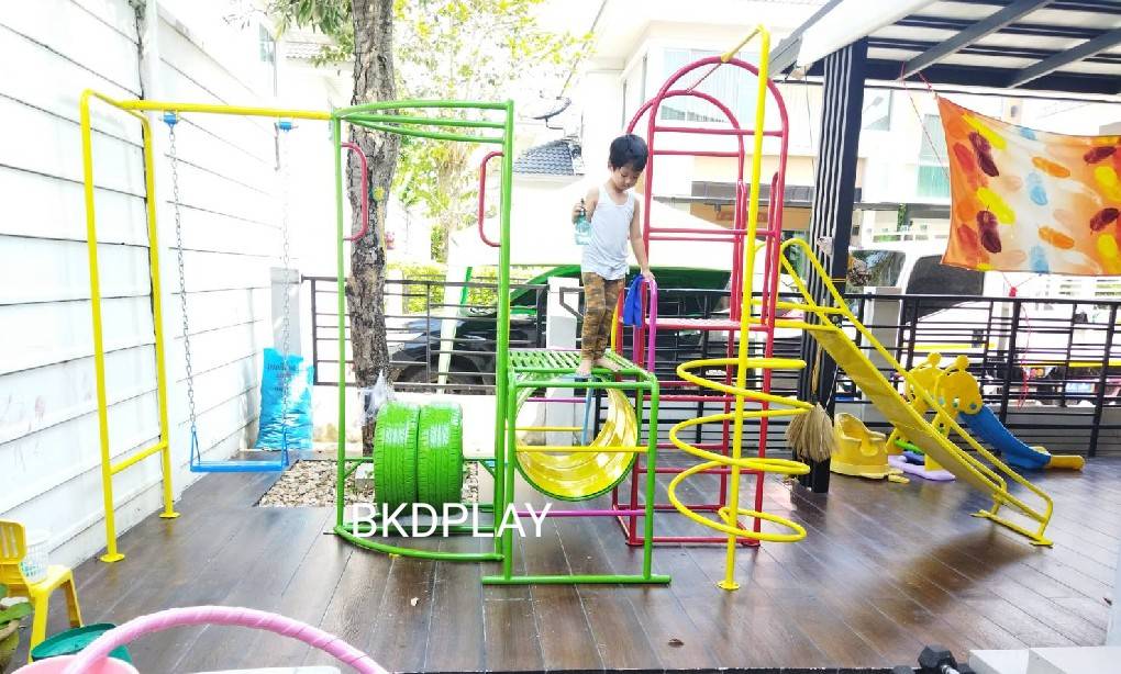 เครื่องเล่นสนามกลางแจ้ง ชุดรวมสไลเดอร์ชิงช้าบาร์โหนยางรถ , ประกอบด้วยสไลเดอร์ชิงช้าปีนป่ายบาร์โหน,ครุภัณฑ์สนามเด็กเล่น, สพฐ,โครงการโรงเรียนประชารัฐ