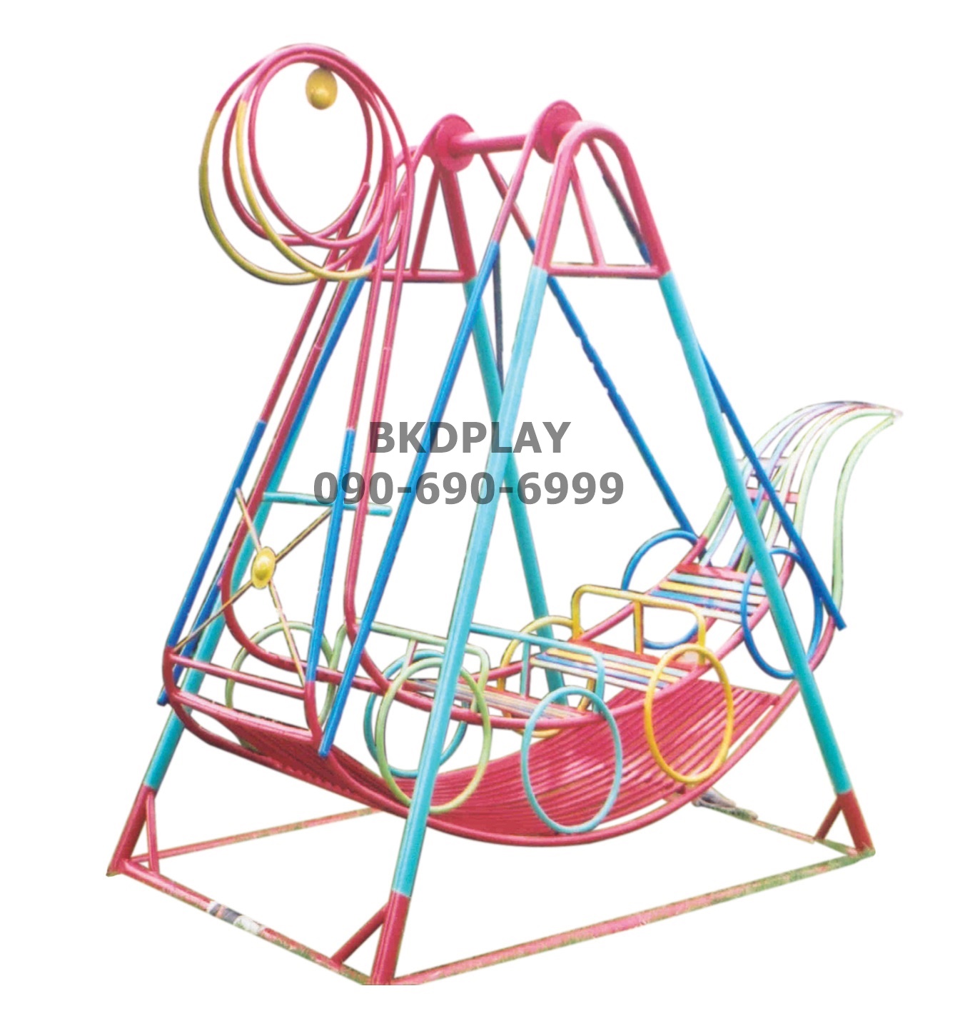 เครื่องเล่นสนามกลางแจ้ง เหล็ก ชุดเรือไวกิ้งใหญ่ โยกเยกเหล็ก Outdoor Playground, ราคาโรงงาน สินค้าสั่งผลิต10-20วัน ขนาด120x180x180 ซม.