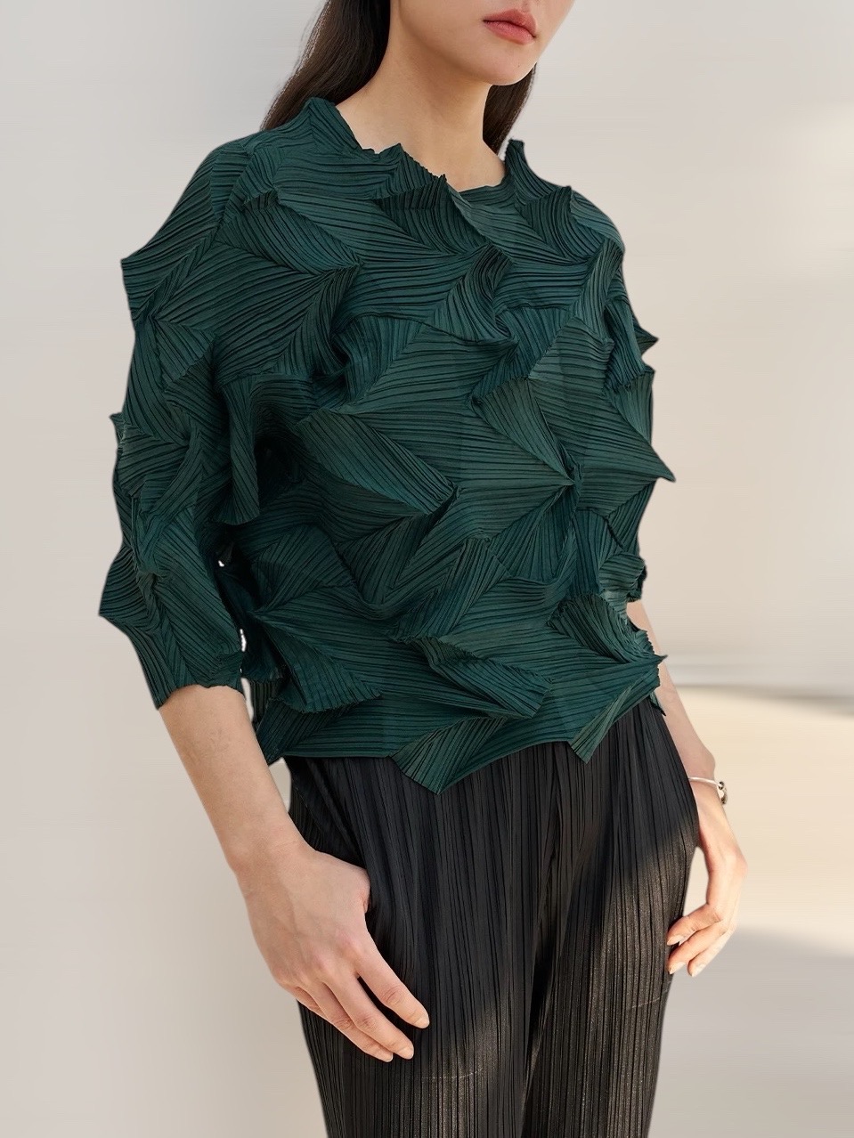 2MUAY รุ่น GJO6612-9 เสื้อพลีทคุณภาพ HALF SLEEVE ZIG ZAG PLEATED TOP 9 สี FREE SIZE