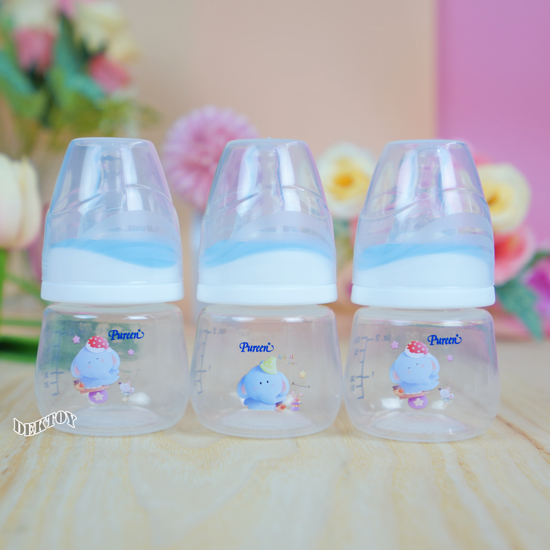 Pureen เพียวรีน ขวดนมเพียวรีนเด็กแรกเกิด PP 2 ออนซ์คอแคบ แพ็ค3ขวด ลายช้าง