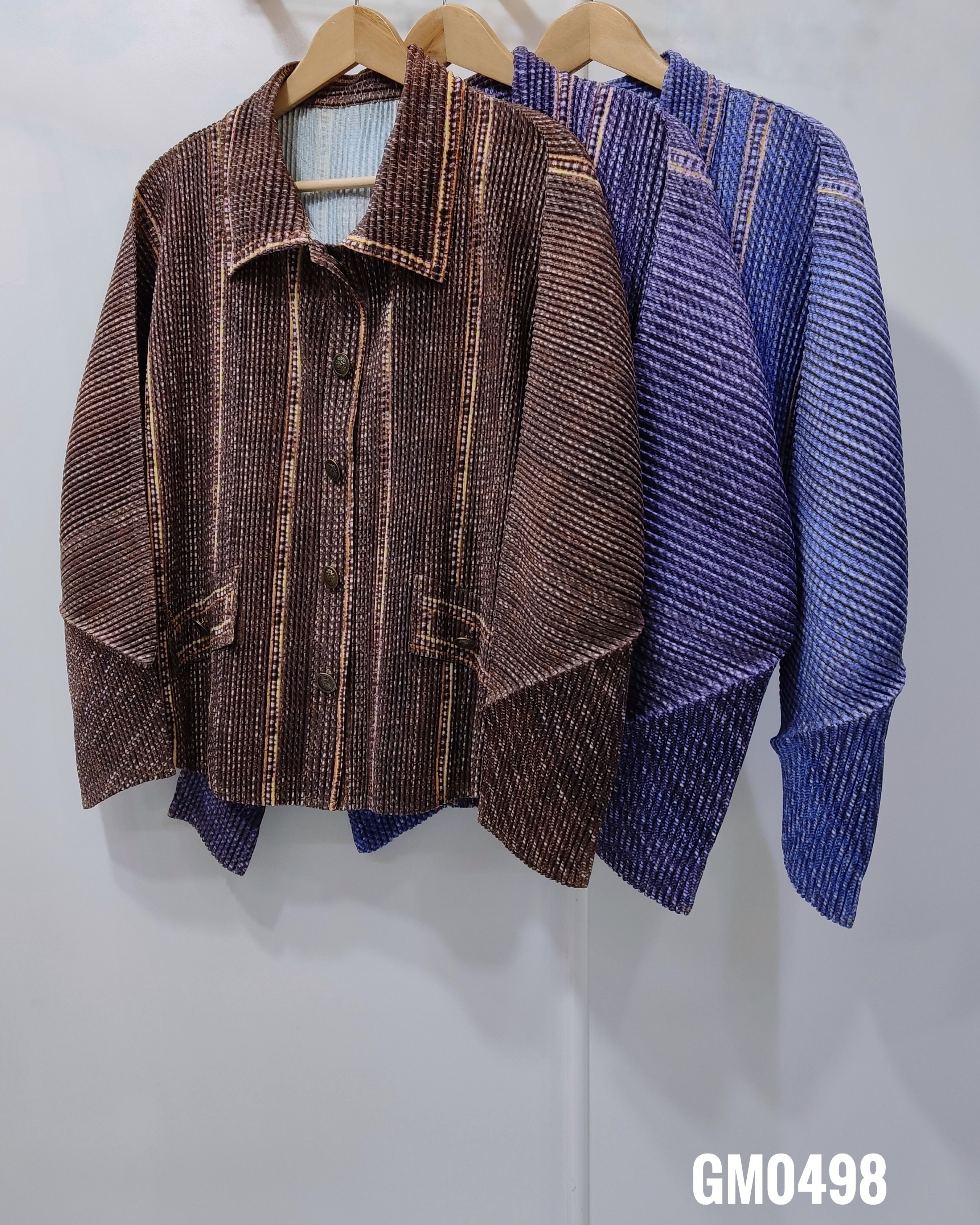 2MUAY รุ่น CX0498 เสื้ออัดพลีท THICK SHIRT DENIM PLEATED TOP 3 สี FREE SIZE