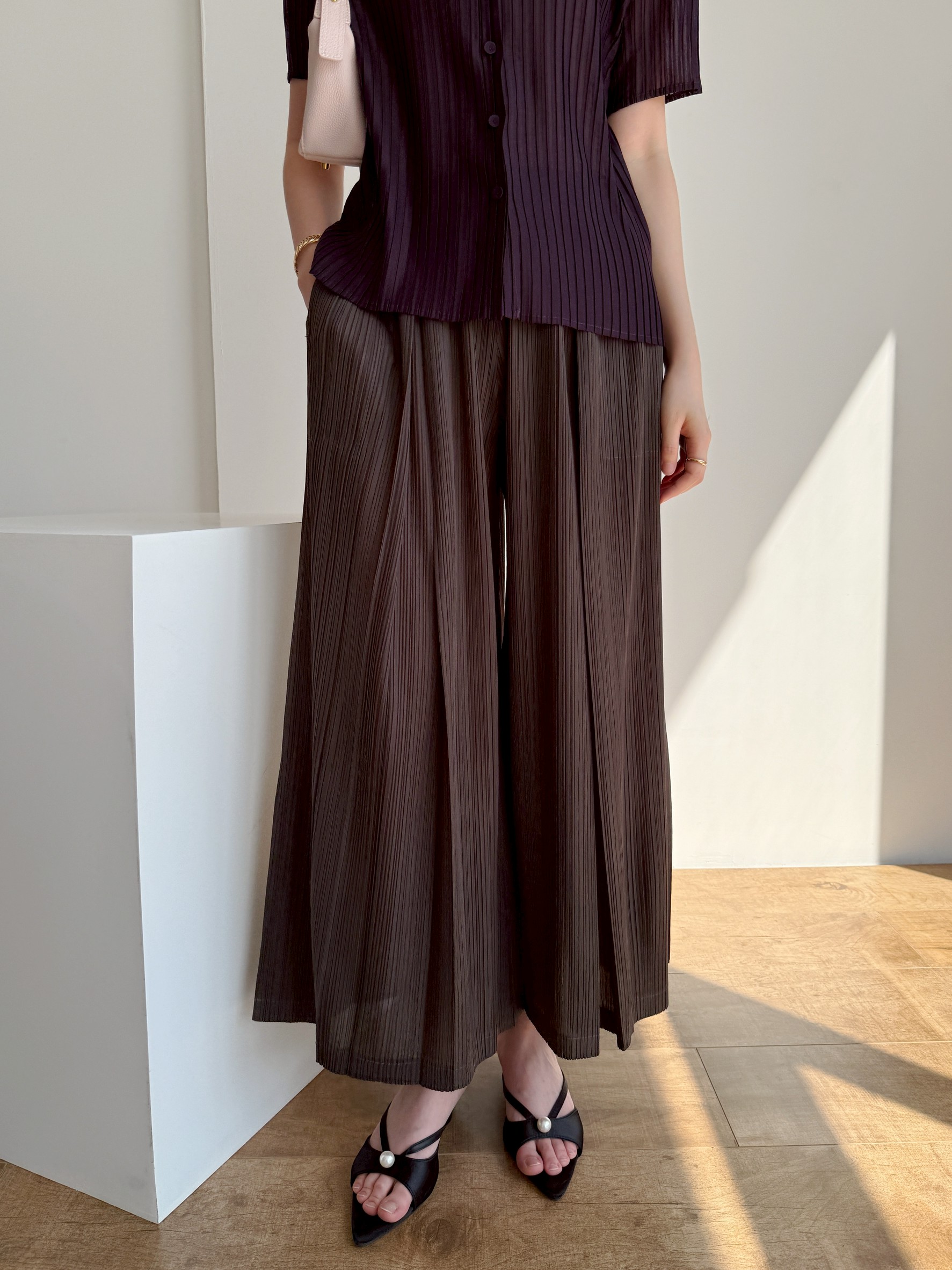 ยาว36นิ้ว! 2MUAY รุ่น GJO10237 กางเกงพลีทคุณภาพ FLOWY WIDE LEG PLEATED PANT 9 สี FREE SIZE