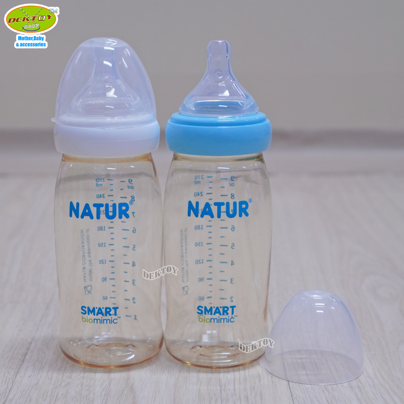 NEW-Natur เนเจอร์ ขวดนมเนเจอร์ไม่ดูด ไม่ไหล คอกว้างสมาร์ทไบโอมิมิคสีชาPES 9 ออนซ์ แพ็ก1ขวด