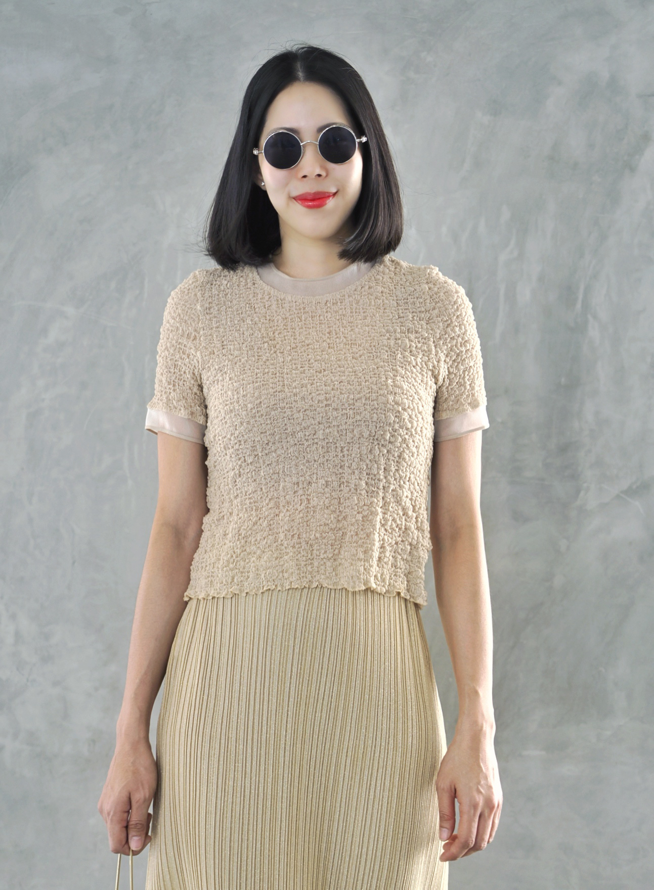 ปรับราคาลง20%!! 2MUAY รุ่น GJO1448 เสื้อพลีทคุณภาพ SMOCK PLEATED TOP 6 สี FREE SIZE