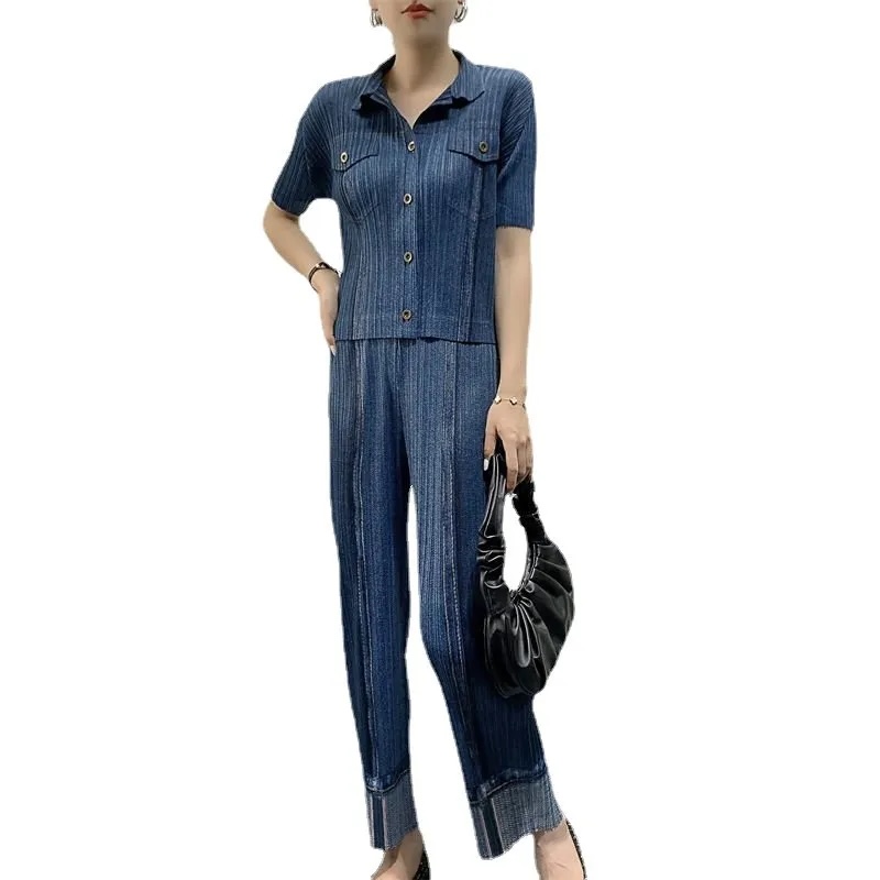 2MUAY รุ่น CX0445 / CX0446 DENIM PLEATED SET สียีนส์ FREE SIZE