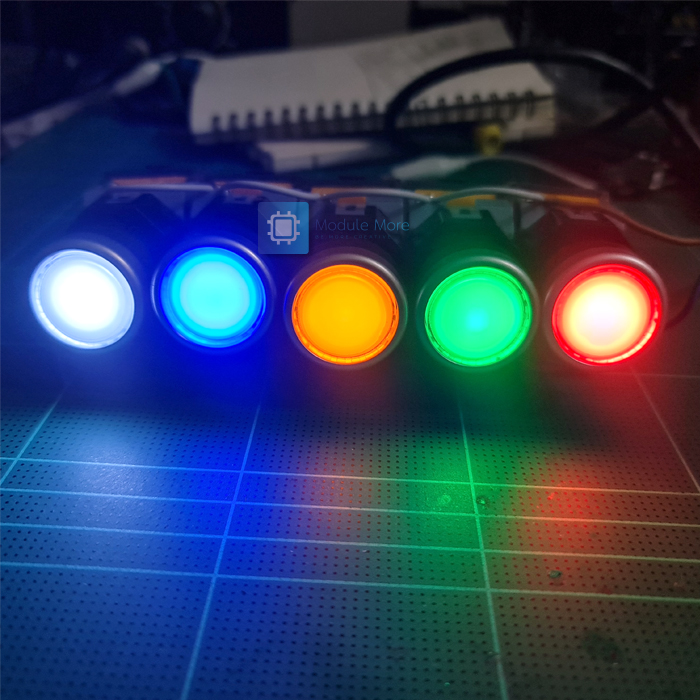 ปุ่มกดพร้อมไฟ LED [LED 220VAC] กดติด-กดดับ (Push Button Switch with LED) LA38-11DT 22mm NO/NC ( สี แดง/เหลือง/ฟ้า/เขียว/ขาว )