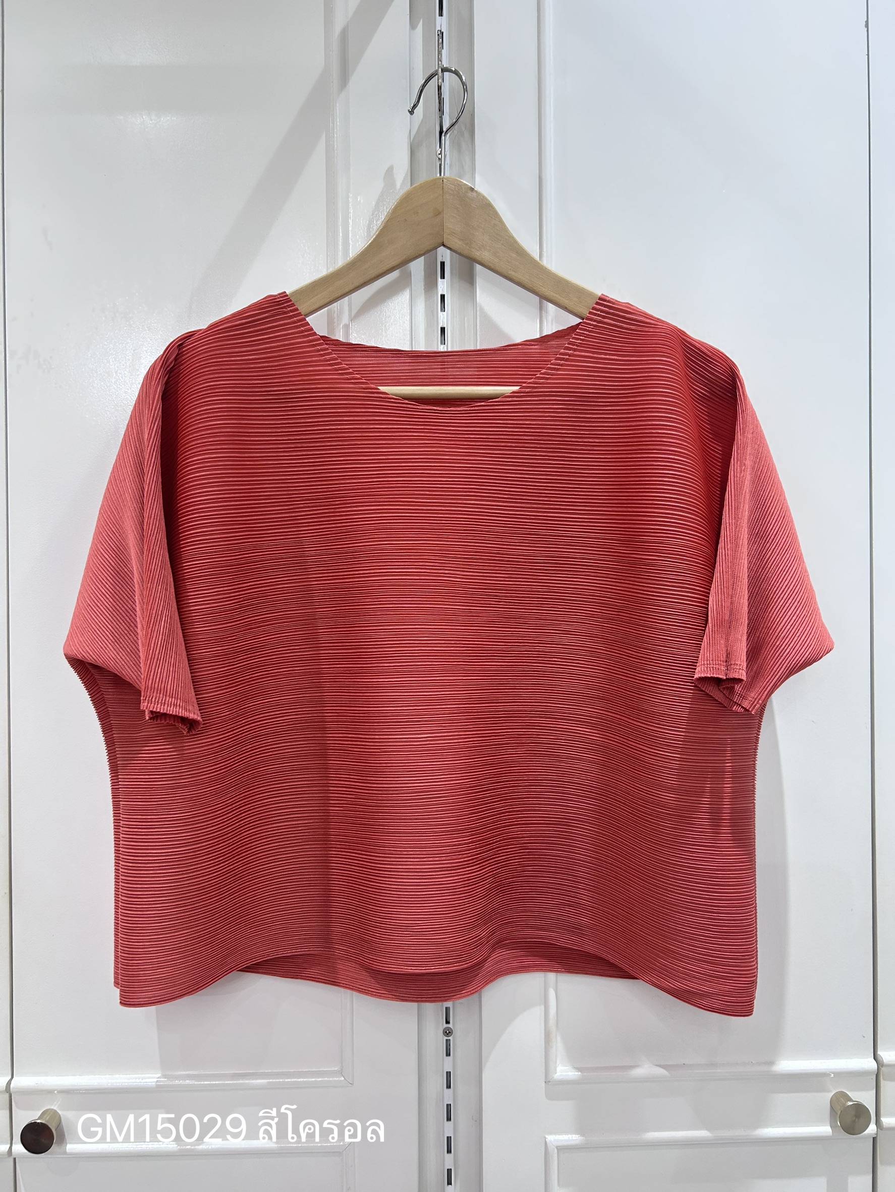 อกถึง48 2MUAY GM15029 เสื้ออัดพลีท SHORT SLEEVE PLEATED TOP 28 สี FREE SIZE