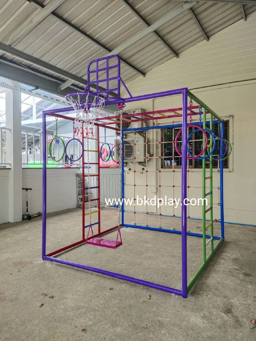 ลูกเต๋าปีนป่าย ชุดรวมปีนป่ายสี่เหลี่ยมA2 ปีนป่ายเชือก พร้อมบาร์โหน บาร์ไต่ ชิงช้า เครื่องเล่นสนามเหล็ก เครื่องเล่นสนามกลางแจ้ง OutdoorPlayground