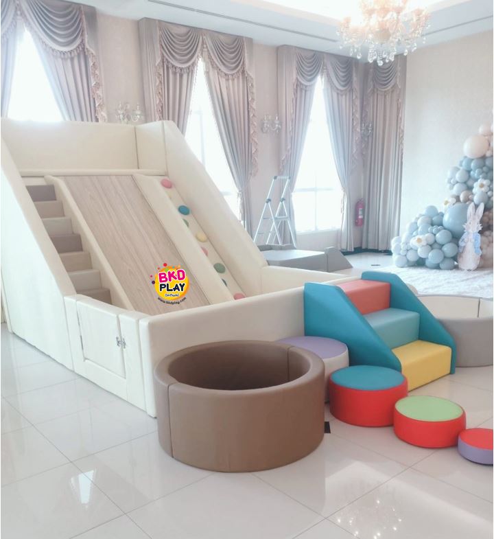 บ้านบอลเด็กไต่ผาและสไลด์ แถมลูกบอล2300ลูก, บ้านบอลโครงไม้บุฟองน้ำหนังนุ่มนิ่ม หนัง soft play, indoor playground ของเล่นเสริมพัฒนาการ รับสั่งทำ บ่อบอล ห้องบอล ตามขนาด