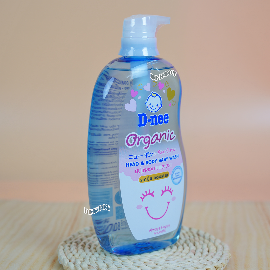 สบู่เหลว อาบน้ำสระผม D-nee Smile booster ดีนี่ ออร์แกนิค ออลเวย์ส แฮปปี้ สไมล์ บูสเตอร์ ซีรี่ส์ 800 มล. สีฟ้า