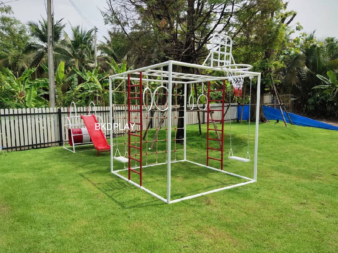 ลูกเต๋าปีนป่าย ชุดรวมปีนป่ายสี่เหลี่ยมA2 ปีนป่ายเชือก พร้อมบาร์โหน บาร์ไต่ ชิงช้า เครื่องเล่นสนามเหล็ก เครื่องเล่นสนามกลางแจ้ง OutdoorPlayground
